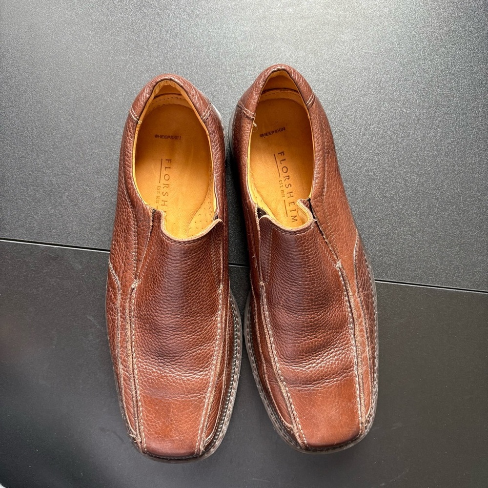 Florsheim Men's Derek Cognac Brown‎ Leather Slip-On Shoes sheepskin office 8.5 - Picture 5 of 5